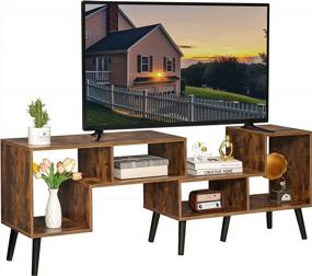 img 4 attached to 2-Piece TV Stand For 50-70 Inch TVs | Wooden Modern Entertainment Center With 4 Open Shelves & 7 Legs | Media Console Bookshelf For Living Room, Hallway, Bedroom In Rustic Brown