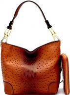 stylish ostrich print vegan leather hobo bag & wallet set with side ring and large snap hook logo