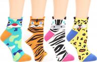 women's 4 pairs mirmaru novelty crew socks - colorful, crazy, funny art printed cotton socks logo