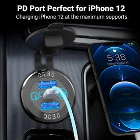 img 1 attached to 🚗 Waterproof 12V USB C Car Charger Socket with Touch Switch - Aluminum Metal 20W PD Type-C and 18W QC3.0 Multi Car USB Ports - Ideal for Car, Boat, Marine, RV, Golf Cart, Motorcycle