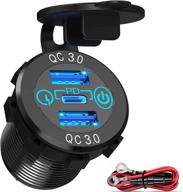 🚗 waterproof 12v usb c car charger socket with touch switch - aluminum metal 20w pd type-c and 18w qc3.0 multi car usb ports - ideal for car, boat, marine, rv, golf cart, motorcycle логотип