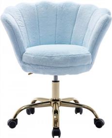 img 2 attached to Comfy Guyou Faux Fur Office Chair With Swivel Base, Gold Accents, And Upholstered Armchair Design - Ideal For Vanity Or Home Office Use By Girls And Women; Baby Blue Color Option Available
