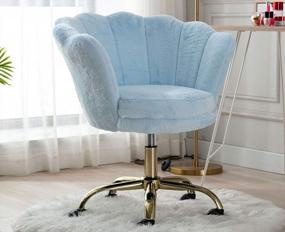 img 4 attached to Comfy Guyou Faux Fur Office Chair With Swivel Base, Gold Accents, And Upholstered Armchair Design - Ideal For Vanity Or Home Office Use By Girls And Women; Baby Blue Color Option Available
