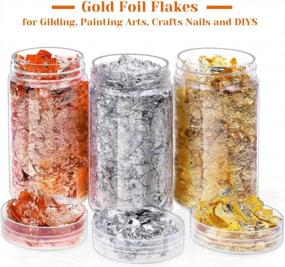 img 3 attached to Paxcoo Imitation Gold Foil Flakes Set - Metallic Leaf For Resin, Crafts, Painting, Slime, Resin Jewelry Making - Includes Gold, Silver, And Copper Colors