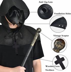 img 3 attached to 4PCS Plague Doctor Mask PU Leather Long Nose Beak Masquerade With Cloak Necklace Scepter For Halloween Cosplay