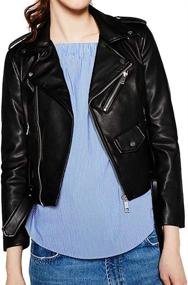 img 4 attached to Womens Trendy Collar Leather Jacket Women's Clothing and Coats, Jackets & Vests