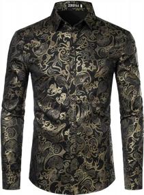 img 4 attached to Men'S Luxury Gold Prom Design Slim Fit Button Up Dress Shirt - ZEROYAA