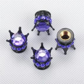 img 1 attached to 💎 Enhance Your Vehicle's Style with OTOSTAR Pure Handmade Bling Bling Rhinestones Tire Valve Stem Caps 4 Pack in Black/Dark Purple