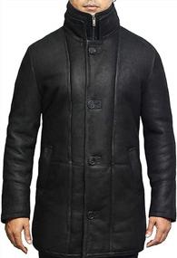 img 3 attached to Men'S Shearling Sheepskin Leather Duffle Trench Coat: Keep Warm In Style!