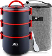 3-tier stackable bento lunch box with spoon and bag for adults and teens - leak-proof, microwave safe and bpa-free logo