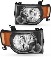 tusdar headlights assembly set for 2008-2012 ford escape suv headlamps (black housing with amber reflector) logo