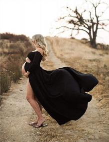 img 1 attached to Off Shoulder Chiffon Maternity Gown With Long Sleeves, Split Front And Maxi Length - Perfect For Maternity Photo Shoots And Pregnancy Photography