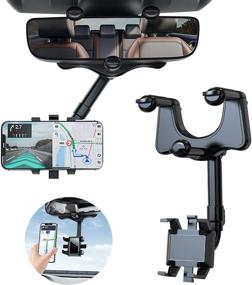 img 4 attached to 📱 TESSONO Rearview Mirror Bracket: 360° Rotatable & Retractable Car Phone Holder - Universal Mobile GPS Navigation Holder for All Cars