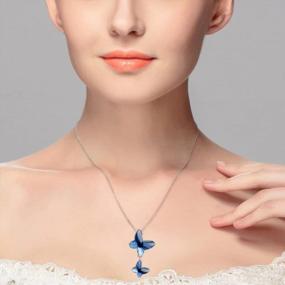img 2 attached to Ожерелье с подвеской Sparkling Butterfly Love с австрийскими кристаллами — стильное заявление синего денима для женщин от EleQueen