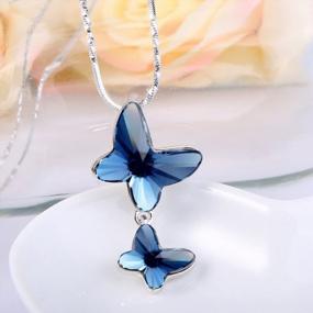 img 3 attached to Ожерелье с подвеской Sparkling Butterfly Love с австрийскими кристаллами — стильное заявление синего денима для женщин от EleQueen