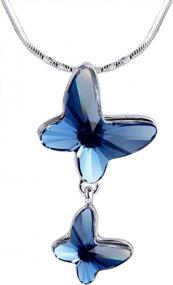 img 4 attached to Ожерелье с подвеской Sparkling Butterfly Love с австрийскими кристаллами — стильное заявление синего денима для женщин от EleQueen