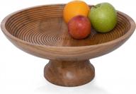 natural acacia wood fruit bowl - large 12-inch decorative pedestal bowl for rustic or farmhouse kitchen decor, ideal for serving and displaying fruit on countertops, by folkulture wood. logo