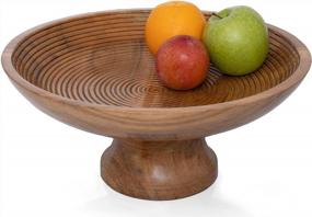 img 4 attached to Natural Acacia Wood Fruit Bowl - Large 12-Inch Decorative Pedestal Bowl For Rustic Or Farmhouse Kitchen Decor, Ideal For Serving And Displaying Fruit On Countertops, By Folkulture Wood.