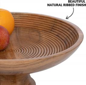 img 2 attached to Natural Acacia Wood Fruit Bowl - Large 12-Inch Decorative Pedestal Bowl For Rustic Or Farmhouse Kitchen Decor, Ideal For Serving And Displaying Fruit On Countertops, By Folkulture Wood.
