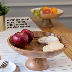 img 3 attached to Natural Acacia Wood Fruit Bowl - Large 12-Inch Decorative Pedestal Bowl For Rustic Or Farmhouse Kitchen Decor, Ideal For Serving And Displaying Fruit On Countertops, By Folkulture Wood.