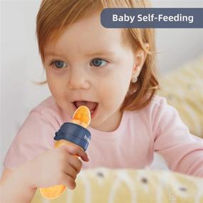 img 2 attached to 🍼 Baby Fruit Feeder Pacifier with Freebear, Teething Toys for Babies, First Stage Baby Feeding Spoon, Silicone Feeder, Infant Teether, Baby Food Feeding Supplies (2 in 1, Dark Blue)