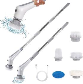 img 4 attached to 🧽 Electric Spin Scrubber with Adjustable Extension Arm and Replaceable Cleaning Heads: Powerful Cordless Cleaning Brush for Bathroom, Tub, Tile, Floor - Enhancements include Lights!