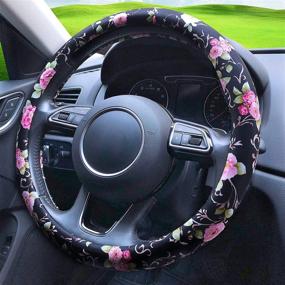 img 3 attached to 🌺 PU Leather Floral Auto Car Steering Wheel Cover for Women Girls Ladies - Binsheo, Anti Slip Non-Toxic, Universal Fit 15 inch, Black with Red Flowers