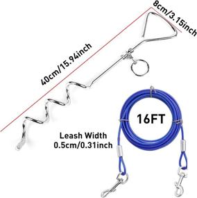 img 2 attached to 🐾 16ft Heavy Duty Dog Tie Out Cable and Stake Combo - Ideal for Camping and Yard, Outdoor Leash and Chain for Medium-Large Dogs Up to 125 lbs - Anti Rust 16'' Spiral Stake