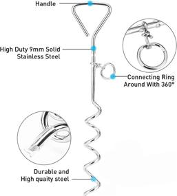 img 1 attached to 🐾 16ft Heavy Duty Dog Tie Out Cable and Stake Combo - Ideal for Camping and Yard, Outdoor Leash and Chain for Medium-Large Dogs Up to 125 lbs - Anti Rust 16'' Spiral Stake