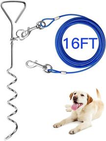 img 4 attached to 🐾 16ft Heavy Duty Dog Tie Out Cable and Stake Combo - Ideal for Camping and Yard, Outdoor Leash and Chain for Medium-Large Dogs Up to 125 lbs - Anti Rust 16'' Spiral Stake