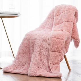 img 4 attached to Wemore Shaggy Long Fur Faux Fur Weighted Blanket, Cozy And Fluffy Plush Sherpa Long Hair Blanket For Adult 15Lbs, Fluffy Fuzzy Sherpa Reverse Heavy Blanket For Bed, Couch, Pink, 48 X 72 Inches
