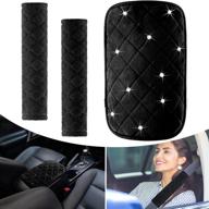 universal vehicle armrest cover set – soft fluffy car armrest cover, seat belt shoulder pad, and bling car accessories for a comfortable & stylish drive – perfect for car, truck, suv (black) логотип