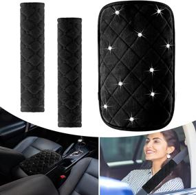 img 4 attached to Universal Vehicle Armrest Cover Set – Soft Fluffy Car Armrest Cover, Seat Belt Shoulder Pad, and Bling Car Accessories for a Comfortable & Stylish Drive – Perfect for Car, Truck, SUV (Black)