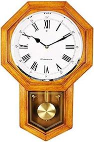 img 1 attached to Bestime 『Wood Color』『Plastic』Traditional Schoolhouse Wall Clock With Aluminum Pendulum. Sturdy Frame. Westminster Chime Every Hour, Battery Operated, For Living Room, Office, Home Decor & Gift