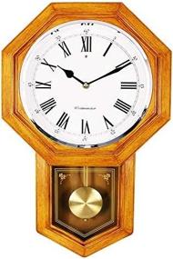 img 4 attached to Bestime 『Wood Color』『Plastic』Traditional Schoolhouse Wall Clock With Aluminum Pendulum. Sturdy Frame. Westminster Chime Every Hour, Battery Operated, For Living Room, Office, Home Decor & Gift