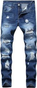 img 4 attached to Mens Ripped Jeans Slim Fit Straight Leg Denim Pant With Distressed Destroyed Holes