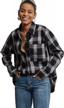 women's cotton-blend plaid flannel shirt | soft long sleeve button down casual blouse by mgwdt logo