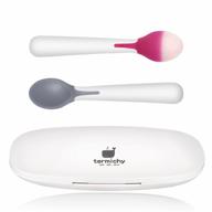 termichy baby spoons set - bpa free, heat sensitive and grinding infant safety spoons with storage box - portable toddler utensils in pink and grey - pack of 2 logo