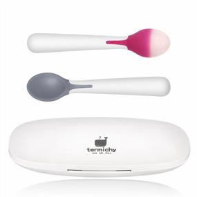 img 4 attached to Termichy Baby Spoons Set - BPA Free, Heat Sensitive And Grinding Infant Safety Spoons With Storage Box - Portable Toddler Utensils In Pink And Grey - Pack Of 2
