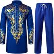 lucmatton men's 2 piece long sleeve gold print traditional tunic shirt & pants set ethnic suit logo