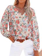 непринужденная элегантность: женская шифоновая блузка с длинными рукавами-фонариками и повседневным v-образным вырезом — идеальный вариант для осени логотип