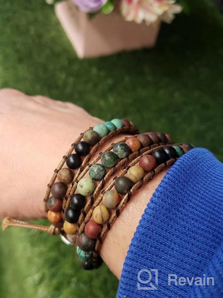 img 1 attached to Starto Jasper Stone Bracelet - 3 Rows of Beads 🌸 Wrap Wrist Statement Boho Bracelet for Women - Natural and Elegant review by Collin Donahue