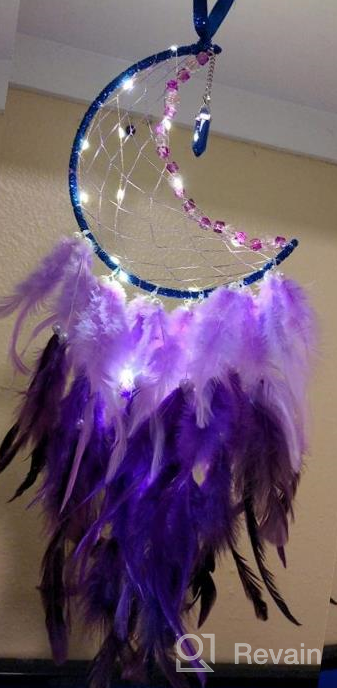 img 1 attached to Dremisland Moon Dream Catcher With Fairy Lights-Handmade Colorful Feather Lucky Turquoise Pendant Beads Wall Hanging Ornament For Kids Bedroom Home Decoration ,Art Craft Gift. (White&Black) review by Jenny Howard