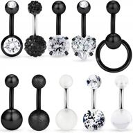 short belly button rings for women: set of 8-10 14g dangle navel bars with clear cz accents, made of surgical steel and acrylic, ideal body jewelry for piercings logo