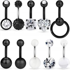 img 3 attached to Short Belly Button Rings For Women: Set Of 8-10 14G Dangle Navel Bars With Clear CZ Accents, Made Of Surgical Steel And Acrylic, Ideal Body Jewelry For Piercings