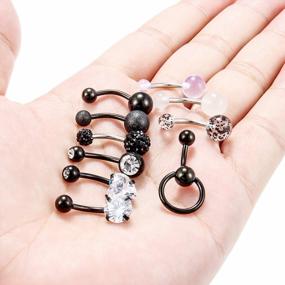 img 1 attached to Short Belly Button Rings For Women: Set Of 8-10 14G Dangle Navel Bars With Clear CZ Accents, Made Of Surgical Steel And Acrylic, Ideal Body Jewelry For Piercings