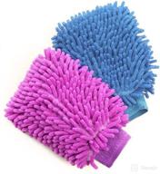 🧤 besmelody house cleaning and car washing gloves, microfiber dusting mitts for home, fast wash clean polish – 2-pack in pink/blue logo