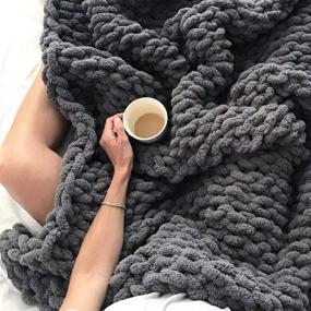 img 3 attached to Dark Gray 59"×59" Chunky Chenille Yarn Arm Knit Throw Blanket For Cuddling Up In Bed, Sofa & Couch - VIYEAR