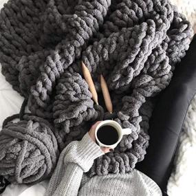 img 2 attached to Dark Gray 59"×59" Chunky Chenille Yarn Arm Knit Throw Blanket For Cuddling Up In Bed, Sofa & Couch - VIYEAR