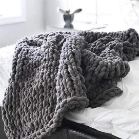 img 4 attached to Dark Gray 59"×59" Chunky Chenille Yarn Arm Knit Throw Blanket For Cuddling Up In Bed, Sofa & Couch - VIYEAR